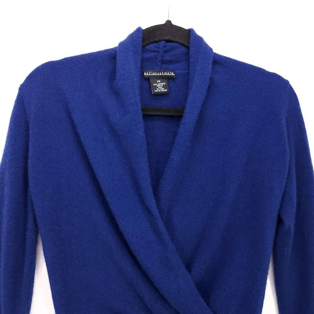 Sofia Cashmere Sweater Blue Women's Size XS Faux Wrap Soft Cardigan *Flaws - Picture 5 of 11